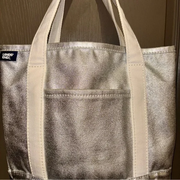 Lands' End Small Coated Metallic 5-Pocket Zip-Top Canvas Tote Bag - Picture 10 of 12